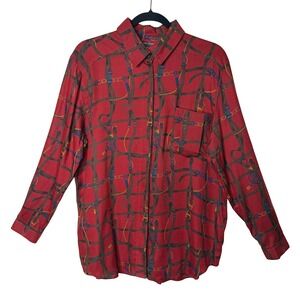 Vtg Alexander Campbell Baroque Equestrian Scarf Print Shirt Blouse Red Size 14‎